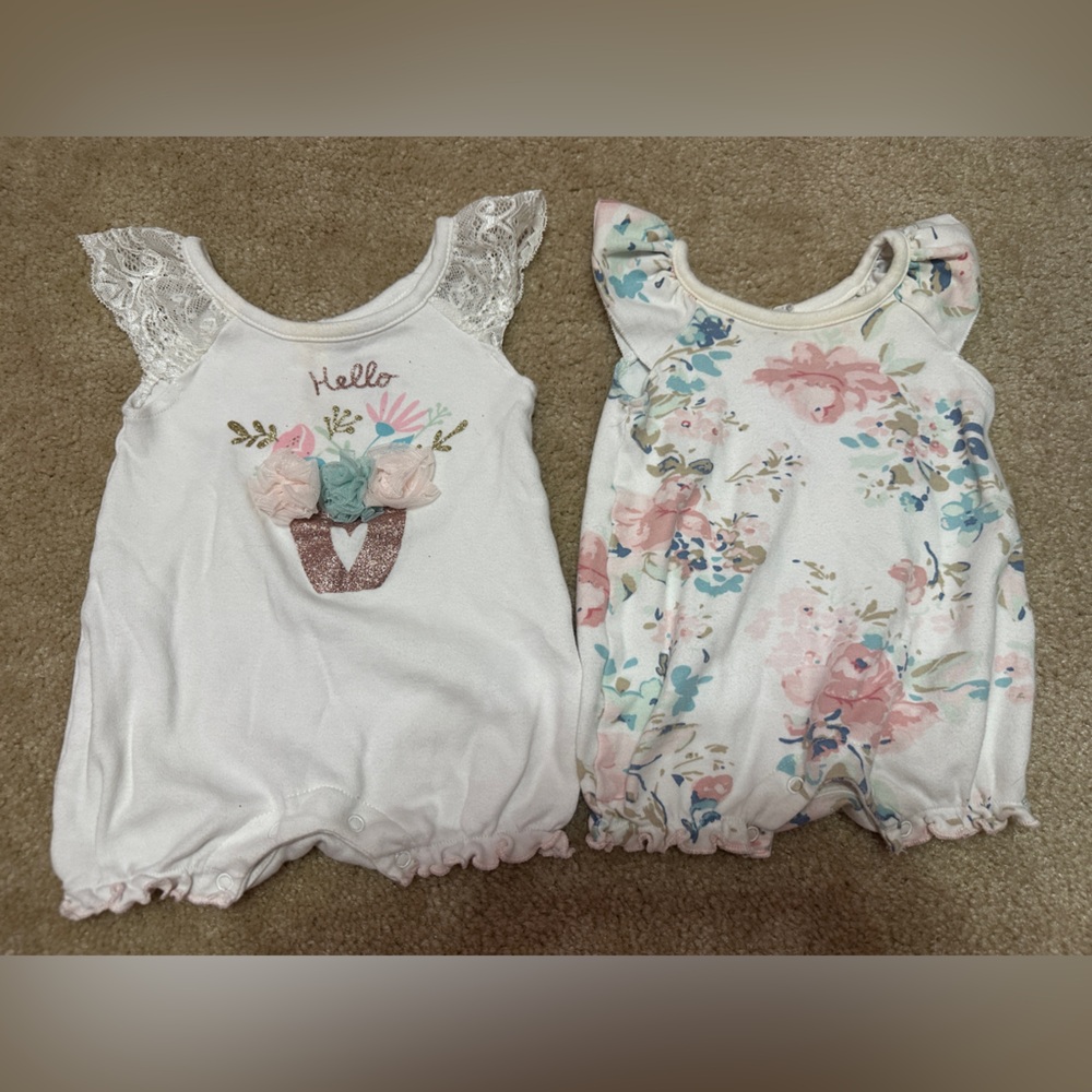 Baby Starters Girl Summer Time One Piece Suits Set of 2 with Some Flaws